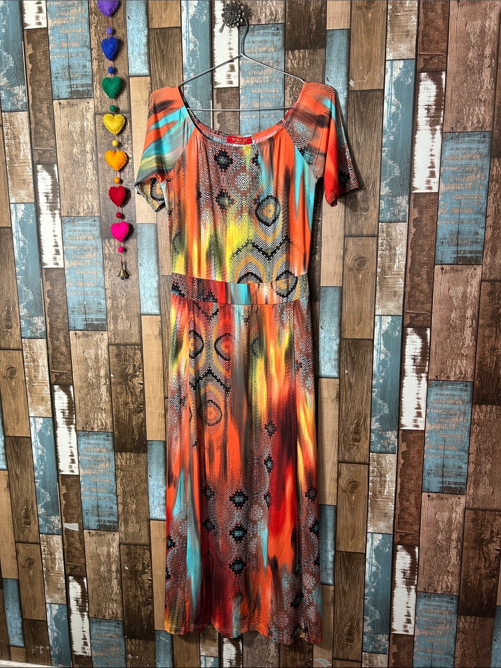 Wall ST  Vibrant Orange & Turquoise Printed Maxi Dress with shorts build in